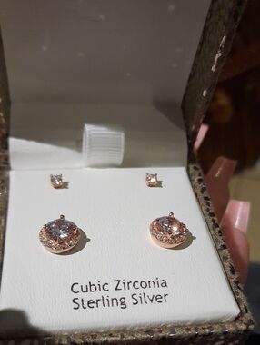 NIB AUTHENTIC GENUINE SOLID 14K ROSE 🌹GOLD OVER STERLING SILVER CZ SET LOT 💕